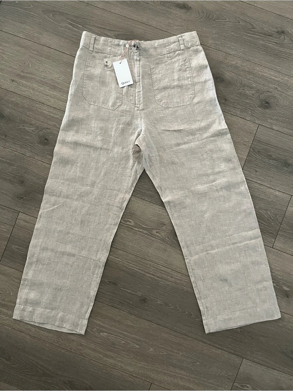 NWT Quince Women's Straight-Leg Linen Pants — Natural Beige Size 12